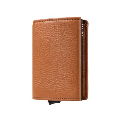 China rfid blocking new design business card case genuine leather rfid blocking noise aluminum wallet for men YX for sale