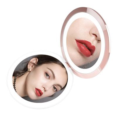 China Mini Size Mini Size Magnifications Small Lighted Pocket MirrorTravel Makeup Mirror With Led Lights for sale