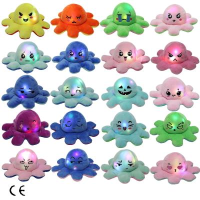 China Decompression Wholesale Flip Face Change Octopus Plush Toy New Creative Shinny Cute Reversible Mascot Octopus Stuffed Toys With Lights for sale