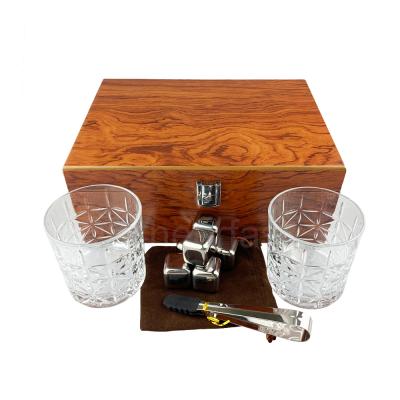 China Available Sample Viable Order 2pcs Ice Cubes Glasses And Whiskey Stones Wooden Box Set for sale