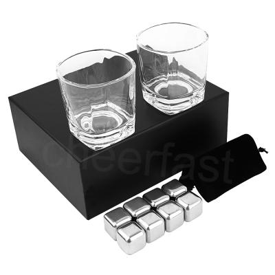 China Reusable Design To Cool Your 6Pcs Whiskey And Wine Cheerfast Silver Whiskey Ice Cube Chilling Stone And Glass Gift Set Stainless Steel Whiskey Stones Gift Set For Men for sale