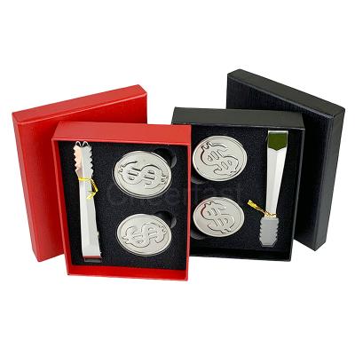 China Customized Viable Brand Ice Cube Whiskey Stone Cooling Gift Set Stainless Steel Dollar Coin Ice Cube for sale