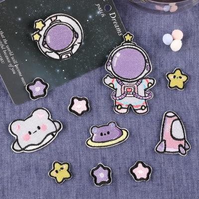 China 3D 8Pcs Set Wholesale Iron On Patches Cards Cute Space Astronaut Embroidery Badge Patches For Apparel for sale