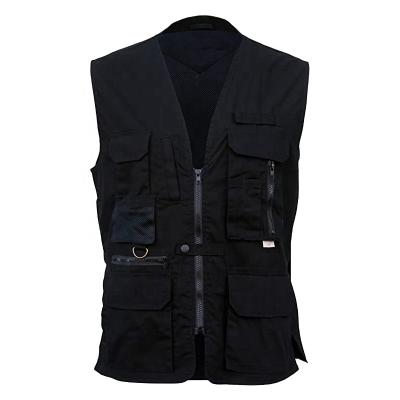 China Sustainable Outdoor Black Openwork Fishing Vest With Zipper Closure for sale