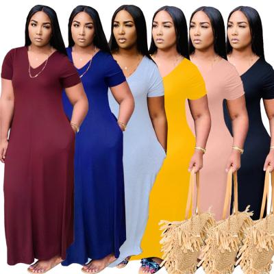 China Breathable Casual Long Dress Plain Color Stretchy Ladies Plus Size Loose Women Elegant Maxi Dresses Summer Clothes for sale