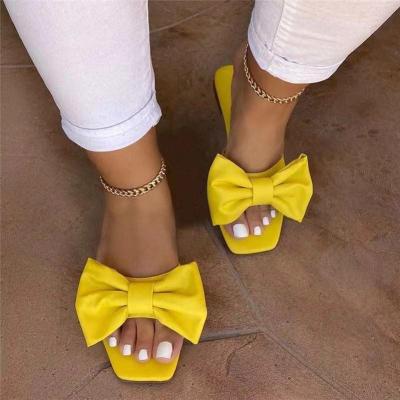 China 2021 new sandal flats fashion ladies slippers summer plus size sandals all-match solid color bow flat shoes for sale