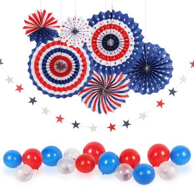 China American Independence Day Decoration Paper Fan Star Hanging Paper Garland Supplies for 4th of July Patriotic Party Decorations for sale