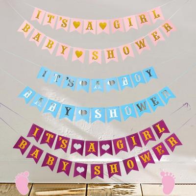 China Baby Paper Gender Reveal Party Decorations It's A Boy Or Girl Bunting Banner Baby Shower Garland for sale