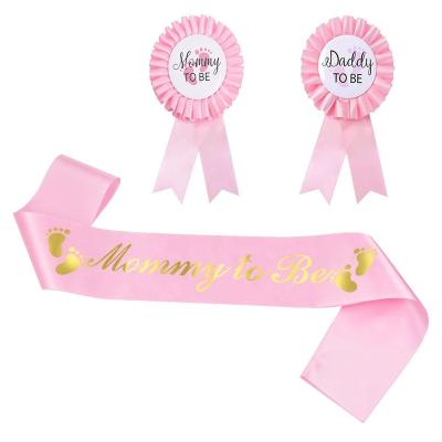 China Baby Shower Decorative Decoration 3 Pack Pink Blue Mommy To Be Satin Sash With Mommy And Daddy To Be Badge for sale