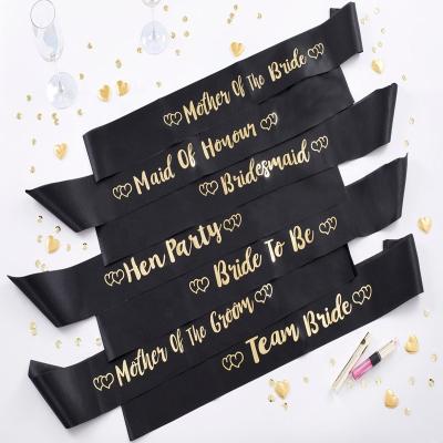 China 160*9.5cm 7 Pcs Black Bride To Be Sash Bundle Hen Party Supplies Bridesmaid Team Sash For Bachelor Party for sale