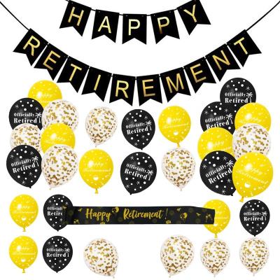 China Retirement Party Decorations Black Black Gold Happy Retirement Banner Official Retired Latex Balloons and Sash Kit for sale