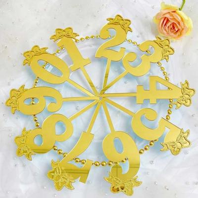 China Wholesale Decorative Cake Decorating Supplies Bowknot Style Silver Gold 0-9 Number Acrylic Cake Topper for sale