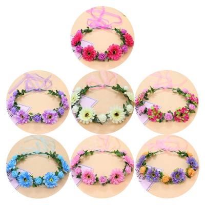 China 2021 Artificial Hair Accessories Wedding Woman Kids Fabric Flower Artificial Handmade Floral Headband With Ribbon for sale