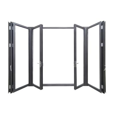 China Modern Commercial Internal Folding Fire Bi-folding Glass Aluminum Exterior Accordion Door Windproof Proof for sale