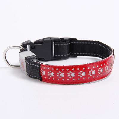 China Reflective Adjustable Luxury PU Leather USB LED Rechargeable Waterproof Dog Training Collar for sale