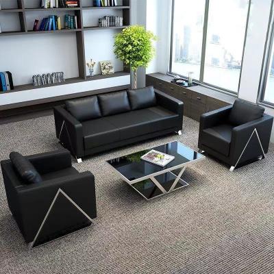 China European Luxury Black Leather Stretch Sofa Office Sectional Modern Sofa Couch Set for sale