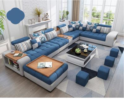 China Other Navy Blue Modern Home Couch Furniture Living Room U Shaped Fabric Sofa Set Muebles Para Sala With Chaise for sale