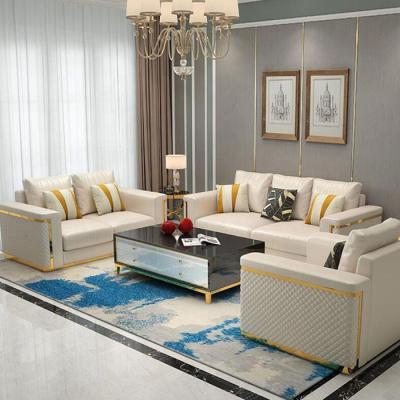 China White Gold Cowhide Italian Luxury Villa Living Room Sofa Bed Modern Sectional Leather Sofa Set for sale