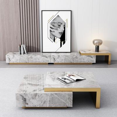 China Adjustable Contemporary Rock Beam Gold Floor TV Console (Other) Metal Frame Extendable White Media Unit for sale