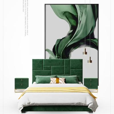 China (Other)Adjustable Modern Luxury Bedroom Furniture Army Green King Queen Size Velvet Headboard Bed for sale