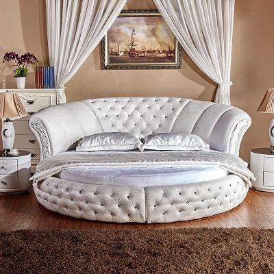 China (Other) Modern European Design Adjustable Letto Embellished Platform Leather Diamond King Size Round Bed White for sale