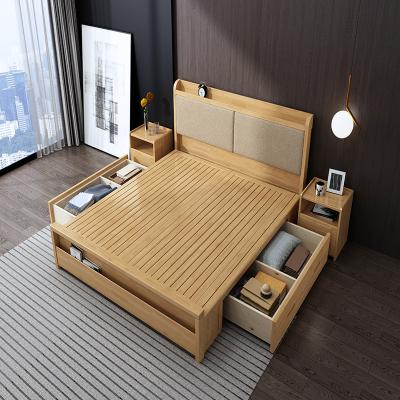 China 2021 New Northern Europe Simple Design Hotel Style Modern Household Bedroom Solid Wood Bed Frame for sale