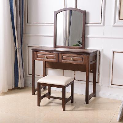 China Customized American Modern Wooden Bedroom Furniture 2 Drawers Dressing Table Mirror Make Up Dresser Table and Stool Set for sale