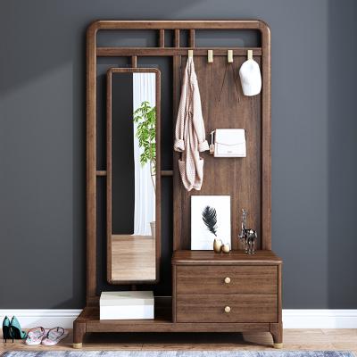 China Vintage Expandable Entryway 3-in-1 Bedroom Mantel Clothes Hats Rack Wood Hall Tree With Mirror Drawer for sale