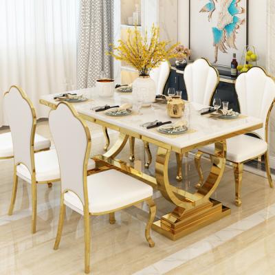 China Metal Glass Marble Stone Gold Dining Table (Other) Adjustable European Luxury Home Furniture Kitchen Scenographies for sale