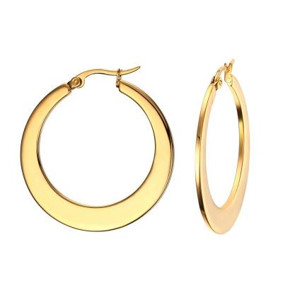 China Fashionable ladies custom made jewelry quality 316 stainless steel flat gold circle earrings for sale