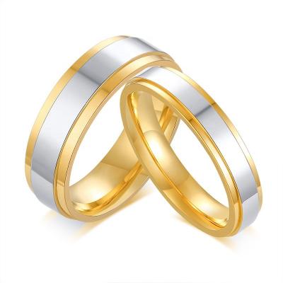 China TRENDY Wholesale Stainless Steel Jewelry Wedding Gold Color Couple Rings for sale