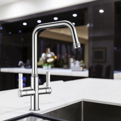 China Electric Faucets 3 in 1 UK Double Handle Brushed Nickel Boiling Water Tap for sale