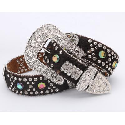 China Horse Hair Cowgirl Best Selling Western Angel Cross Prism Cut Concho Seven Colored Rhinestone Belt for sale