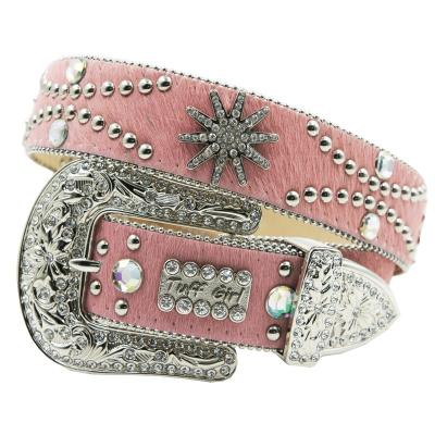 China Wholesale Horse Hair Western Cowgirl Genuine Concho Horsehair Studded Pink Bling Belts for sale