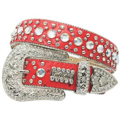 China ALLOY Rhinestone Western Cowgirl Style Studded Bling Womens Fashion Red Belt for sale