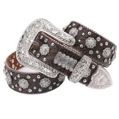 China Antique ALLOY Wester Cowgirl Brown AB Flower Cooncho Rhinestone Jewel Belt for sale