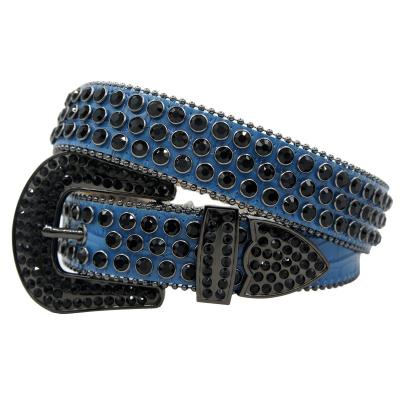 China Wholesale Custom Rhinestone Waistband New Design Casual Blue Hiphop Panties Bling Bling Belt For Men's Waistbands for sale