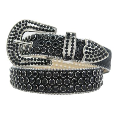 China Bling Rhinestone Belt Black Three Row Drill Rhinestone Belt For Women Goth Punk Studded Waist Belt for sale