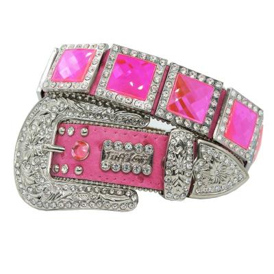 China ALLOY Hot Pink Cowgirl Western Rhinestone Belts Big Stone Concho Bling Studded Belts PU Rhinestone Straps cinto 95cm for sale