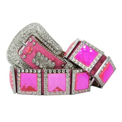 China Luxury Unisex Designer Leather Belts Sparkle Crystal Women Mens Pu Belt Diamond Studded Rhinestone Belts Western ALLOY fast delivery for sale