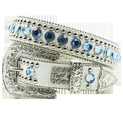 China ALLOY Cowgirl Western White Faux Leather Acrylic Beaded Lady Studded Belt 100cm for sale