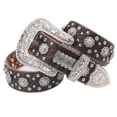 China Antique ALLOY Wester Cowgirl Brown AB Flower Cooncho Rhinestone Jewel Belt 105cm for sale