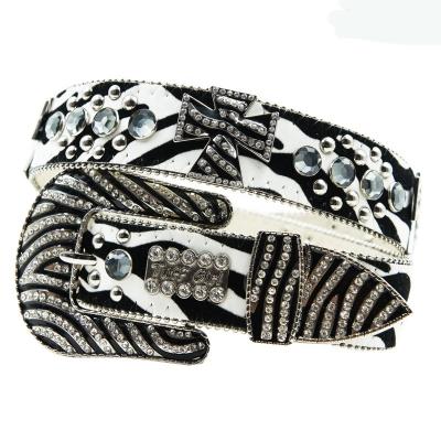 China New Style Jet Black Zebra ALLOY Star Clear Star Prism Cut Rhinestone Concho Western Belt For Cowgirl 105cm for sale