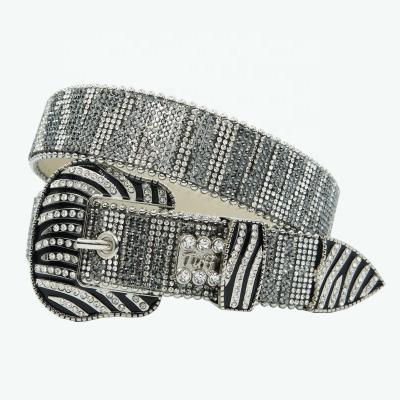 China Western ALLOY Full Bling Rhinestone Studded Genuine Glass Belt Crystals Zebra Buckle 110cm for sale