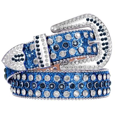 China Luxury Designer Leather Belts Sparkle Crystal Women Men Belt Unisex Diamond Studded Rhinestone Belts Western ALLOY fast delivery for sale