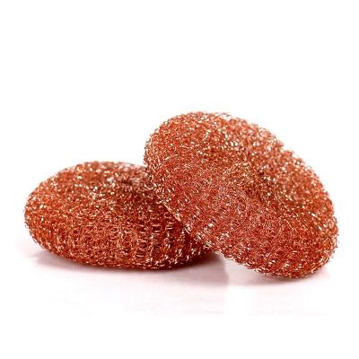 China 2021 Sustainable Steel Wire Household Copper-Plated Mesh Scourer Washing Flat Round Cleaning Ball for sale