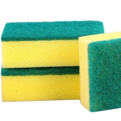 China Sustainable scouring pad of kitchen cleaning sponge/sponge+non-woven/yellow+green fabric making for sale