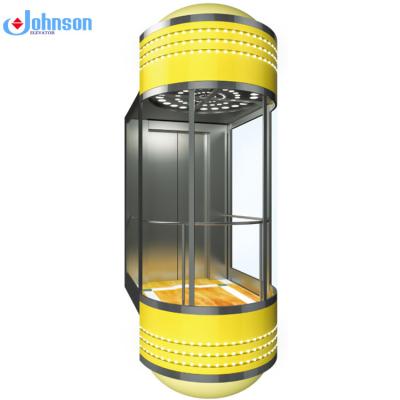 China New Hotel Price Exterior Yellow Cheap Glass Lifts Panoramic Private Elevators for sale