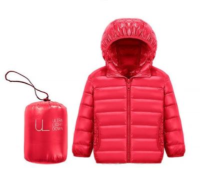 China 2021 Boys Girls Hooded Foldable Ultralight Kids Down Jacket With Portable Bag for sale