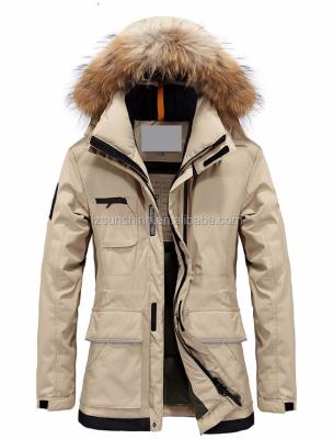 China 2017 customs unisex breathable breathable Hood Winter Duck khaki fur DOWN women's riding jacket for sale